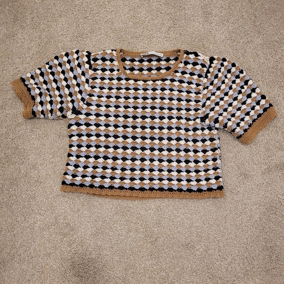 Zara Womens Crochet Knit Cotton Top Size Small - Picture 7 of 10
